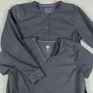 LOT OF 2 Healing Hands Purple Label Scrub Top Womens M Juliet Daisy Snap Jacket